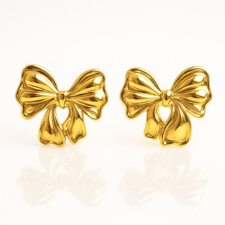 Ženski pozlačeni uhani v obliki pentlje