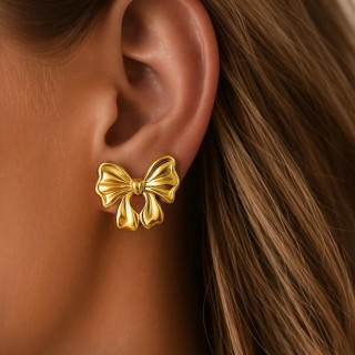 Ženski pozlačeni uhani v obliki pentlje