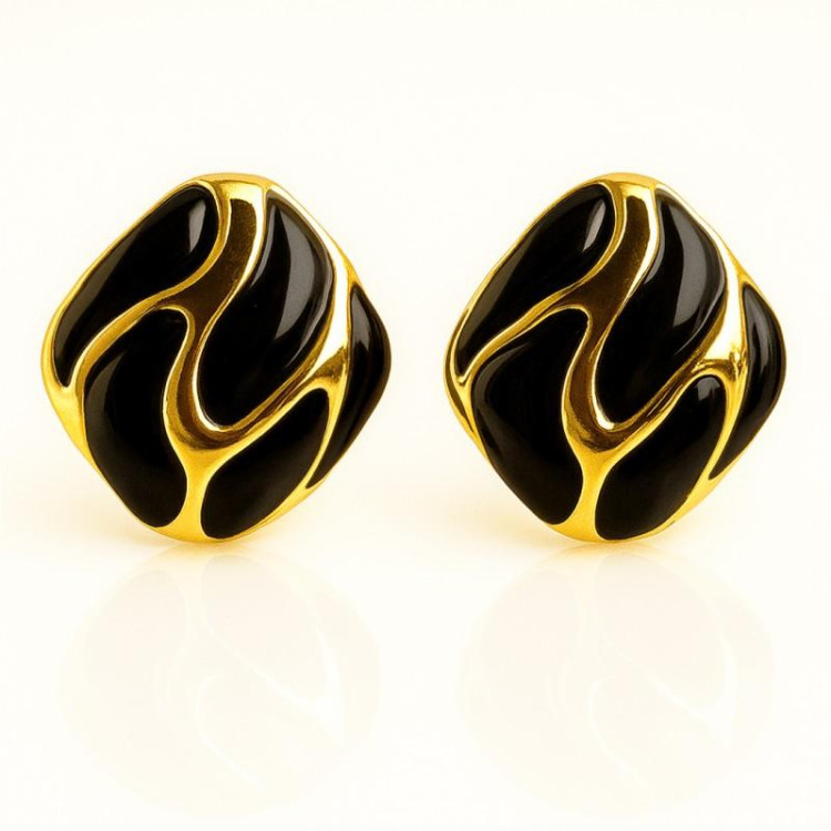 Črni ženski pozlačeni uhani