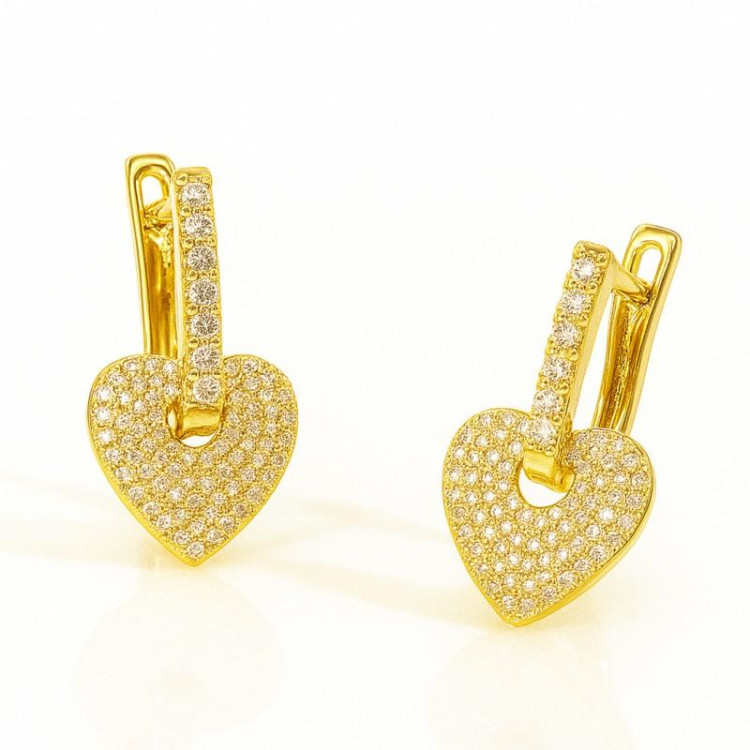 Ženski pozlačeni uhani s cirkonskim srcem