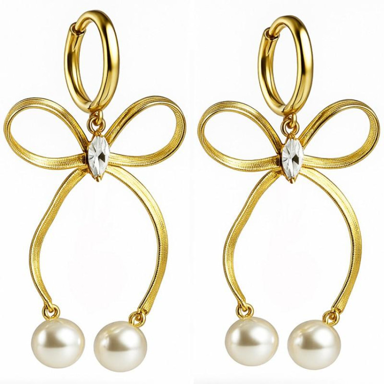 Viseči uhani v obliki pentlje z biseri