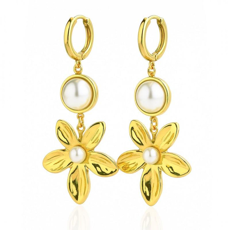 Ženski viseči uhani s cvetjem in biseri