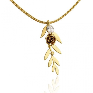 Ženska pozlačena ogrlica z listi in vrtnico