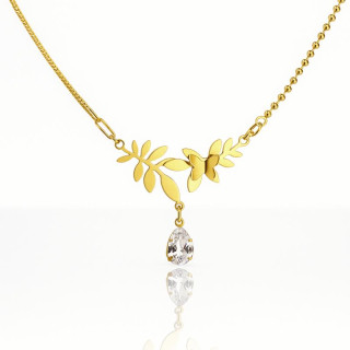 Pozlačena ogrlica z listi in cirkonom