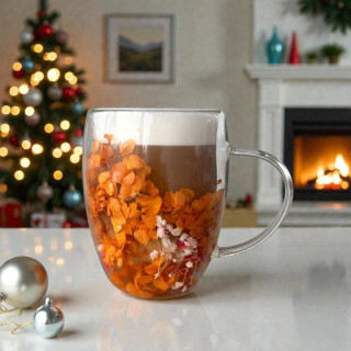 Termo skodelica z oranžnimi cvetovi v notranjosti - 300 ml