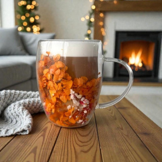 Termo skodelica z oranžnimi cvetovi v notranjosti - 300 ml