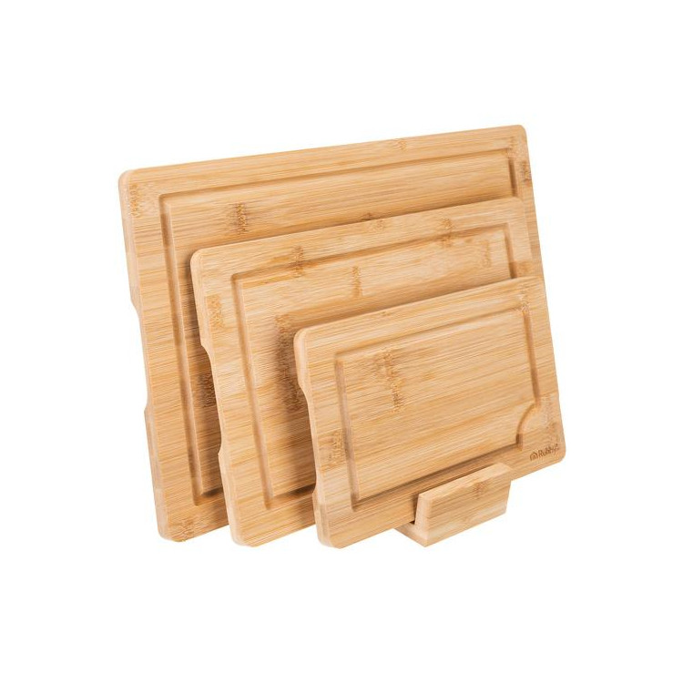 Bambusova deska za rezanje - 3 kosi + stojalo