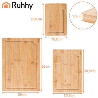 Bambusova deska za rezanje - 3 kosi + stojalo