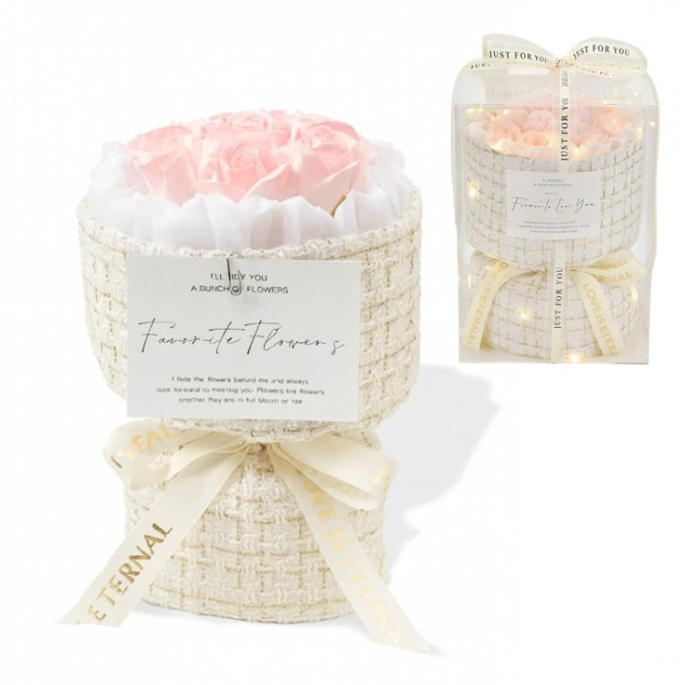 Šopek dišečih milnih rož v škatli z LED osvetlitvijo