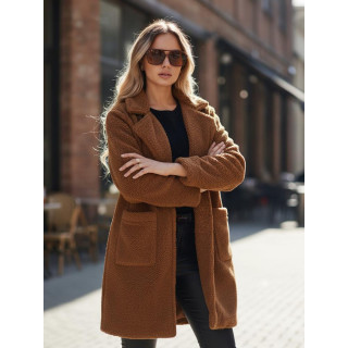 Ženski krzneni plašč v rjavi barvi NY0752z