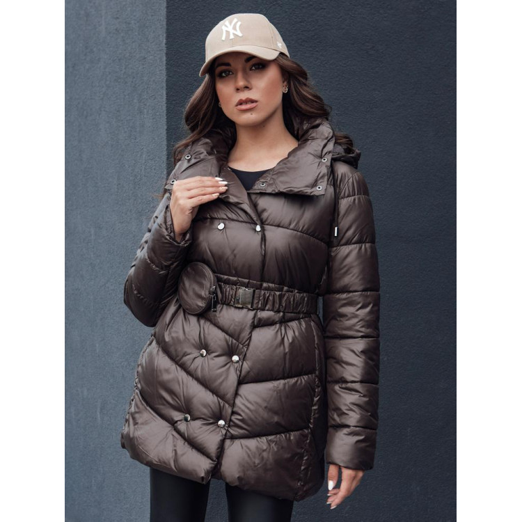 Zimska rjava ženska jakna s pasom TY4517