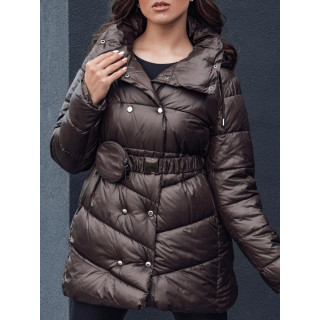 Zimska rjava ženska jakna s pasom TY4517