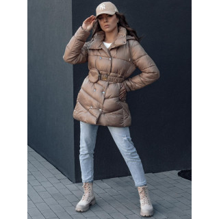 Ženska svetlo rjava zimska jakna s pasom TY4536