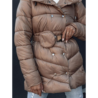 Ženska svetlo rjava zimska jakna s pasom TY4536