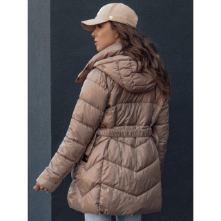 Ženska svetlo rjava zimska jakna s pasom TY4536