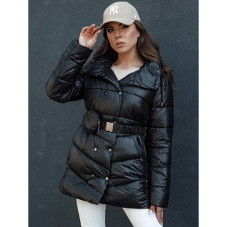 Črna zimska ženska jakna s pasom TY4484