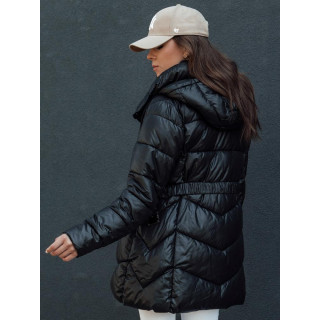 Črna zimska ženska jakna s pasom TY4484