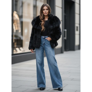 Črn kratki ženski krzneni plašč TY5117z