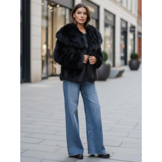 Črn kratki ženski krzneni plašč TY5117z