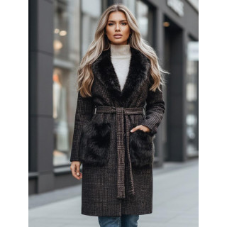 Ženski rjav plašč s krznom TY5229z
