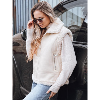 Ženski usnjen telovnik s krznom bež barve TY5238