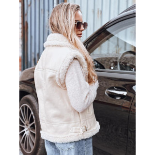 Ženski usnjen telovnik s krznom bež barve TY5238