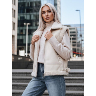 Bež ženski usnjen telovnik s krznom TY5238z