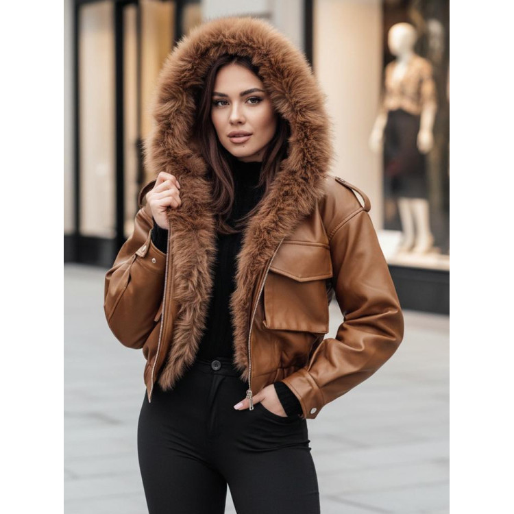 Ženska rjava usnjena jakna TY4761z