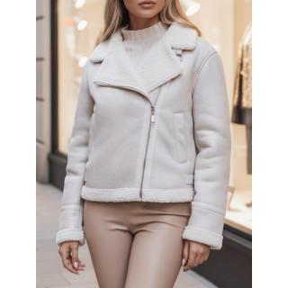 Bela ženska semiš jakna s krznom TY4748z