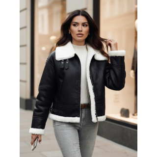 Ženska črna usnjena jakna s krznom TY4730z