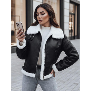Ženska črna usnjena jakna s krznom TY4730z