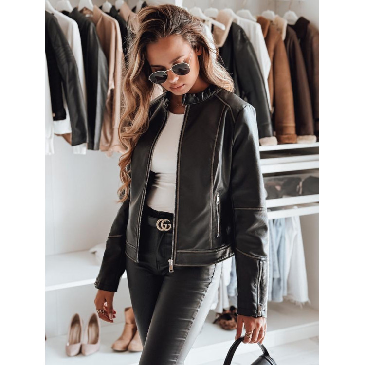 Črna ženska usnjena jakna TY4964
