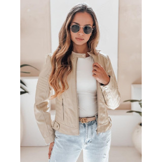 Bež ženska usnjena jakna s prešivanjem TY5215