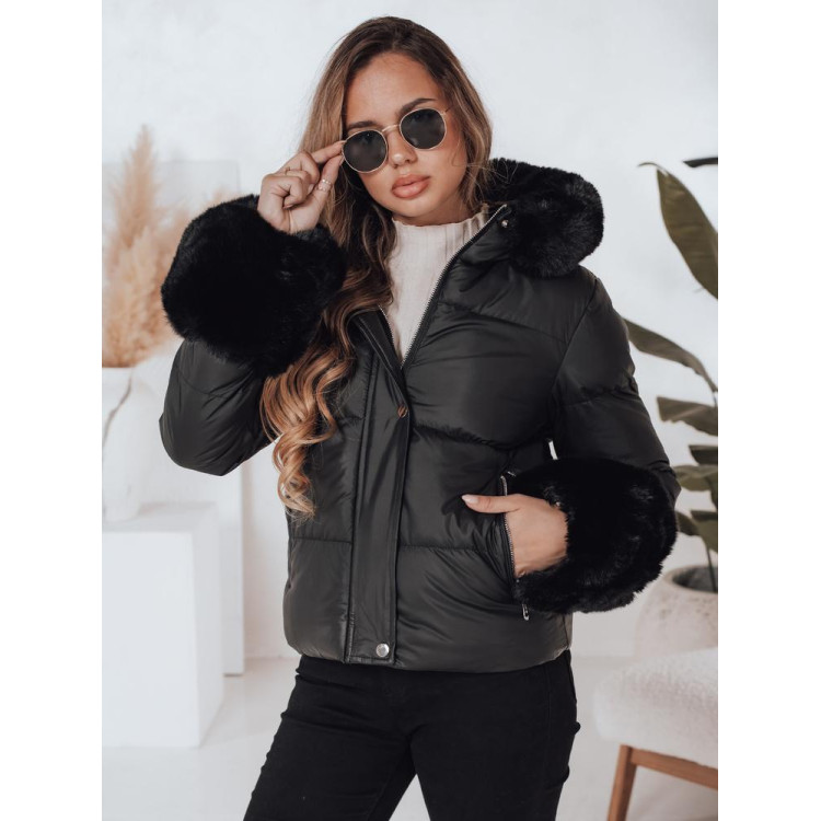 Kratka črna jakna s krznom TY5006