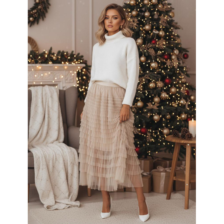 Žensko dolgo krilo iz tila v bež barvi CY0422z