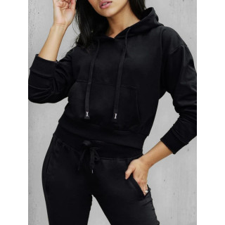 Črna ženska jopa s kapuco BY1535