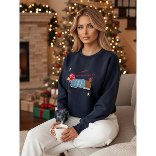 Temno modra ženska jopa z vezenjem psa BY1480z