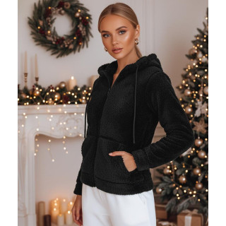 Črna mehka ženska jopa s kapuco BY1556z