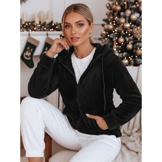 Črna mehka ženska jopa s kapuco BY1556z
