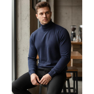 Temno moder moški pulover z ovratnikom WX2360