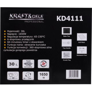 Električni štedilnik 30L 1650W funkcija rotisserie + dodatki KD4111
