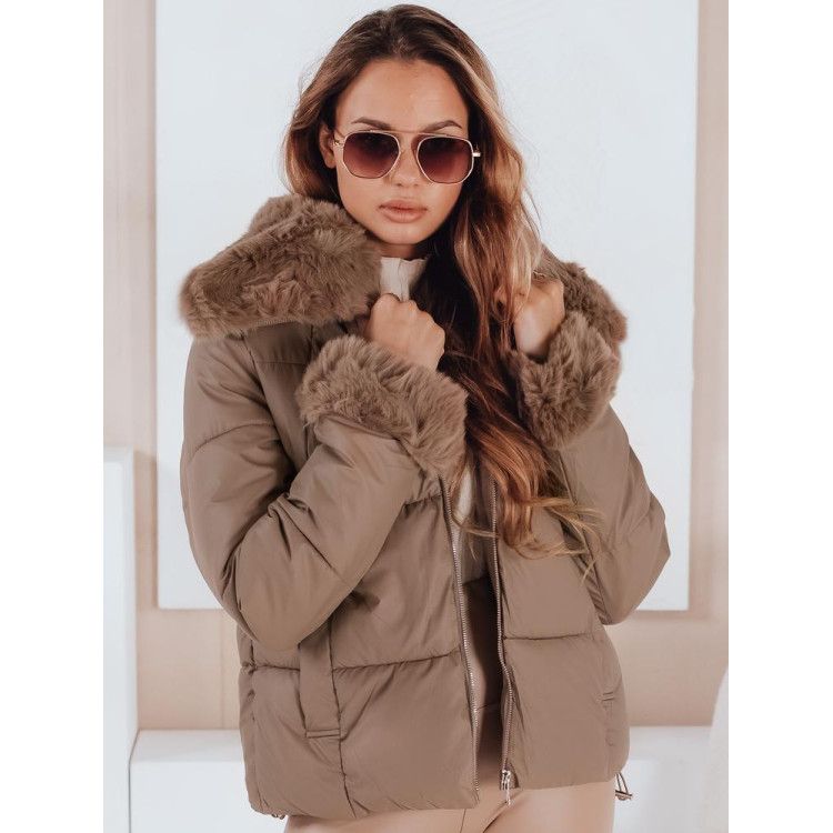 Ženska temno bež jakna s krznom TY5069