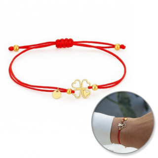 Zapestnica iz rdečega pozlačenega zlata s štiriperesno deteljico