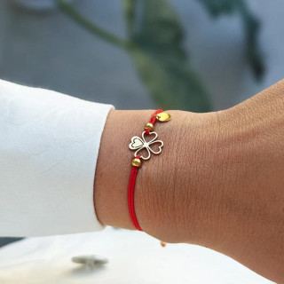 Zapestnica iz rdečega pozlačenega zlata s štiriperesno deteljico