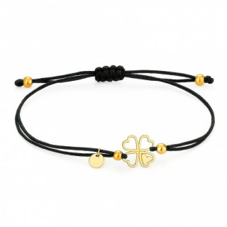 Pozlačena črna zapestnica s štiriperesno deteljico