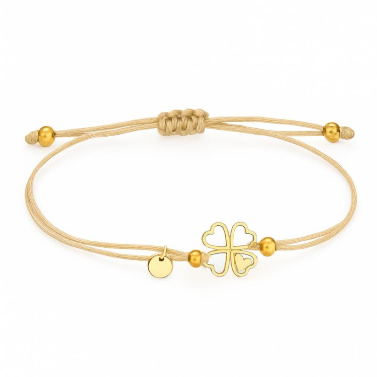 Zapestnica iz kremnega pozlačenega zlata s štiriperesno deteljico