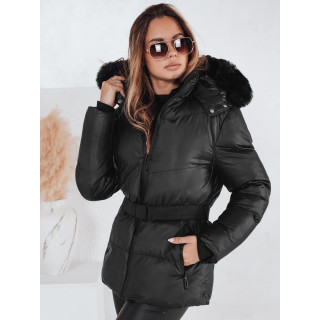 Zimska črna ženska jakna s pasom TY4981