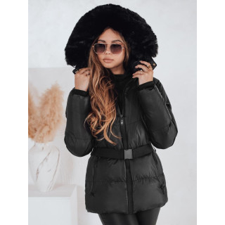 Zimska črna ženska jakna s pasom TY4981