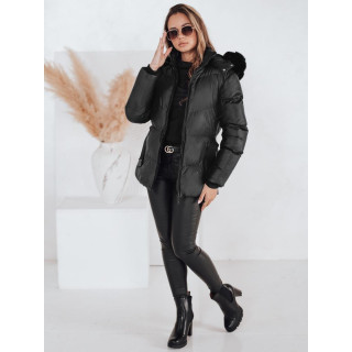 Zimska črna ženska jakna s pasom TY4981