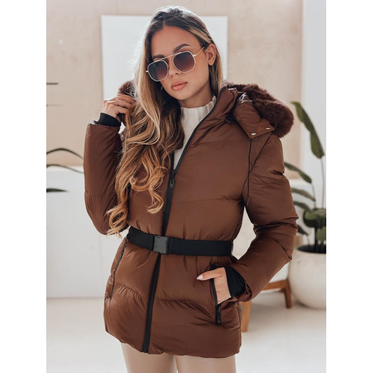 Rjava ženska zimska jakna s pasom TY4953